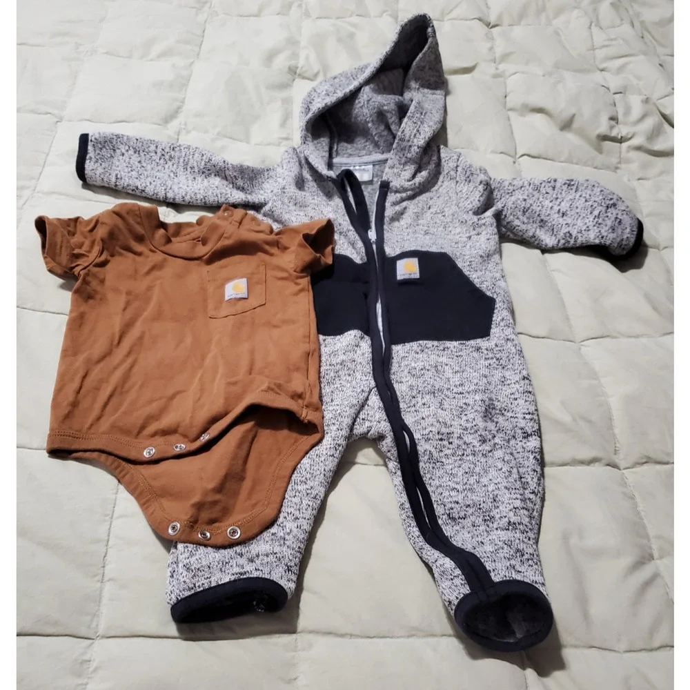 Carhartt Baby Boys 3M Outfit Lot Camo Hoodie Romper Onepiece Mossy Oak 3 Pc